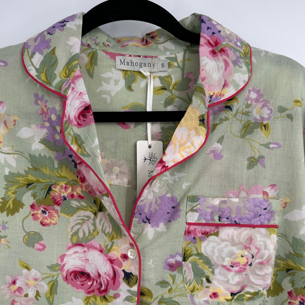 Mahogany Bridgette Green Floral Button Down Nightshirt‎ Pajama Top Small NWT - Picture 2 of 10